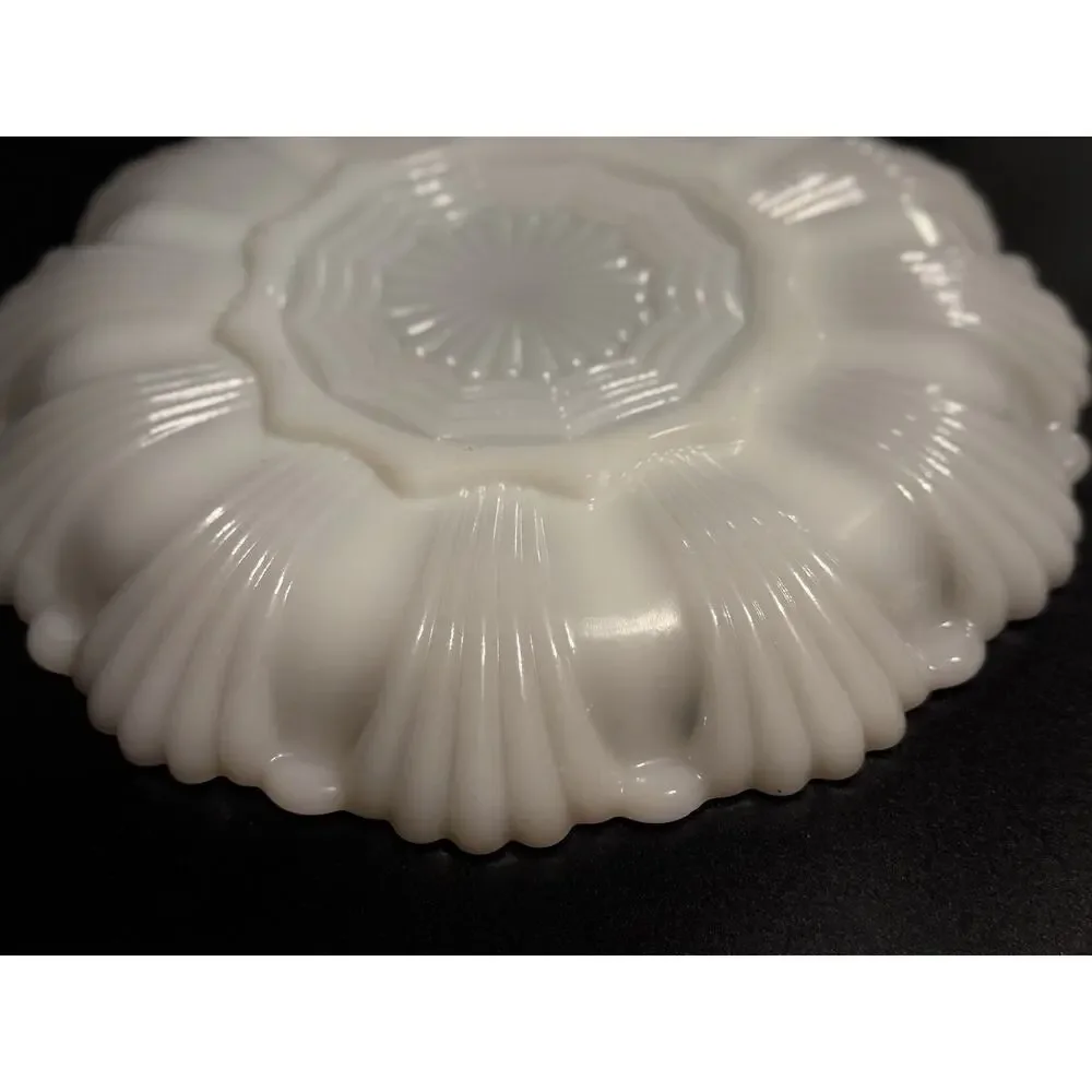 2 Anchor Hocking Fire King Milk Glass Deviled Egg Plates 22K Gold Trim Platters